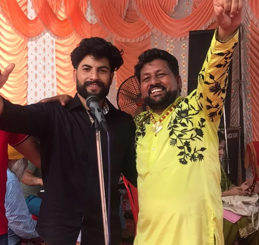 Prabh Sheron with Shammi Khan during a live Punjabi music performance